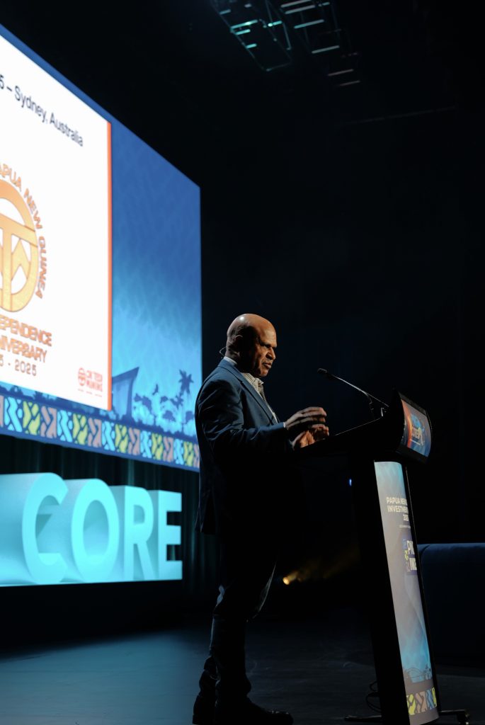 Ok Tedi Managing Director & Chief Executive Officer Kedi Ilimbit delivering his speech at the 2025 PNG Investment Week in Sydney.